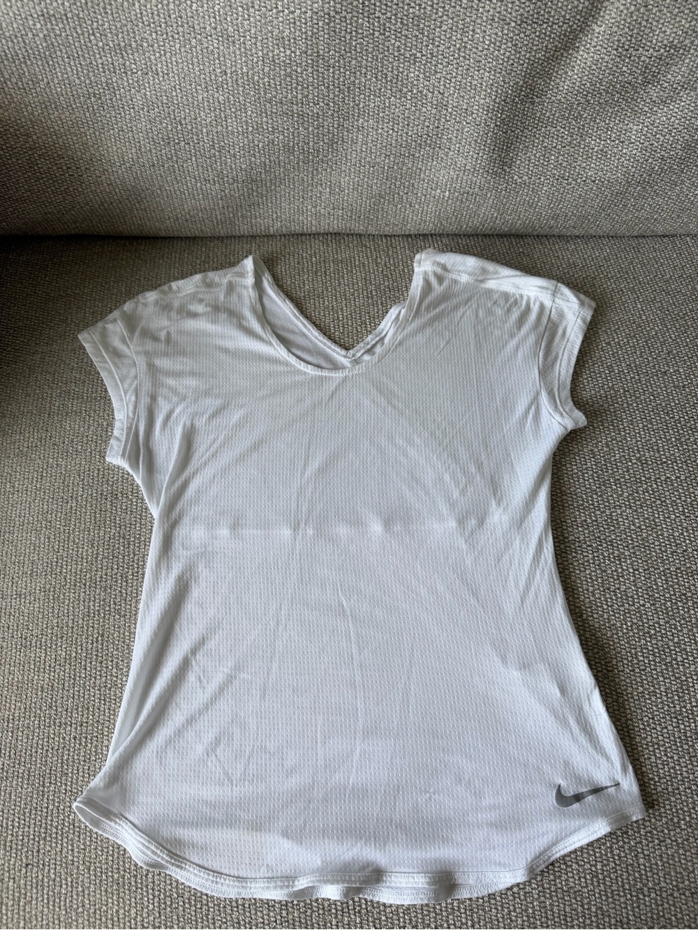 Nike White Women's Short Sleeve V-Neck Athletic Tee